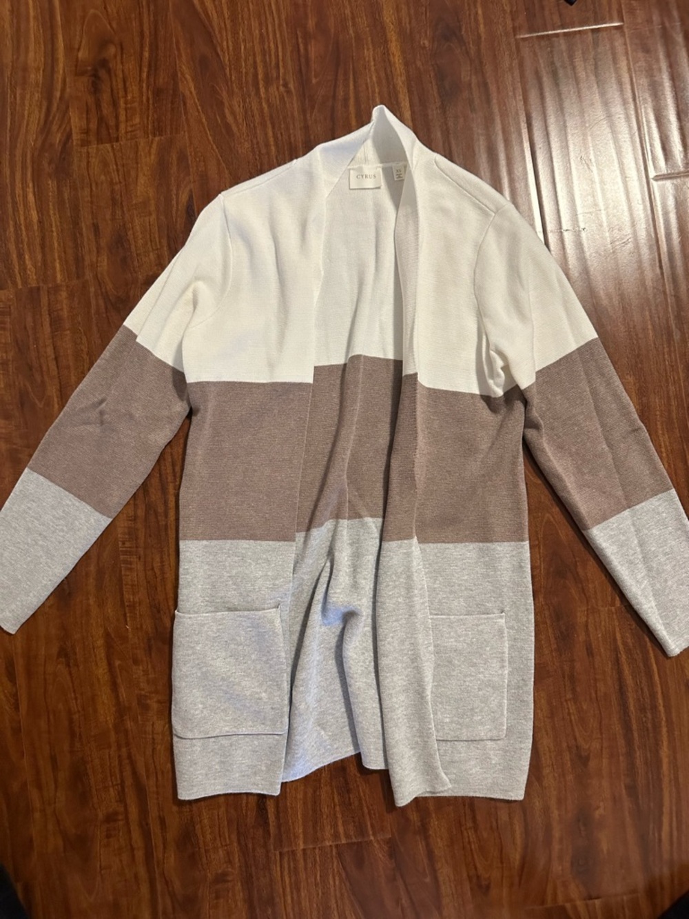 Cyrus women’s Colorblock Open-Front Cardigan - White, Brown, Gray